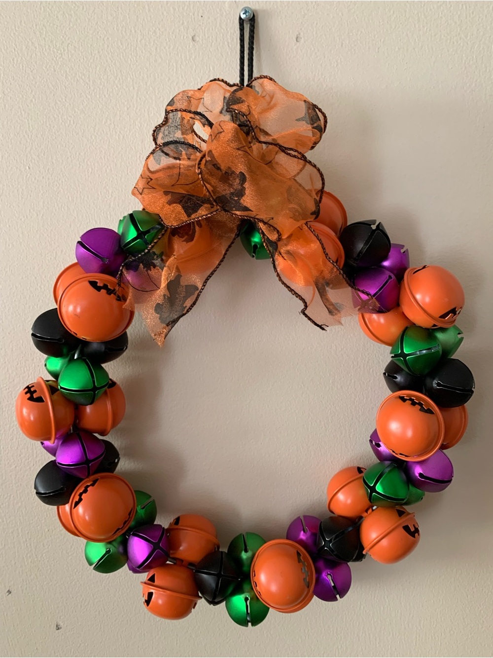 Halloween Jingle Bell Wreath with Orange Bow